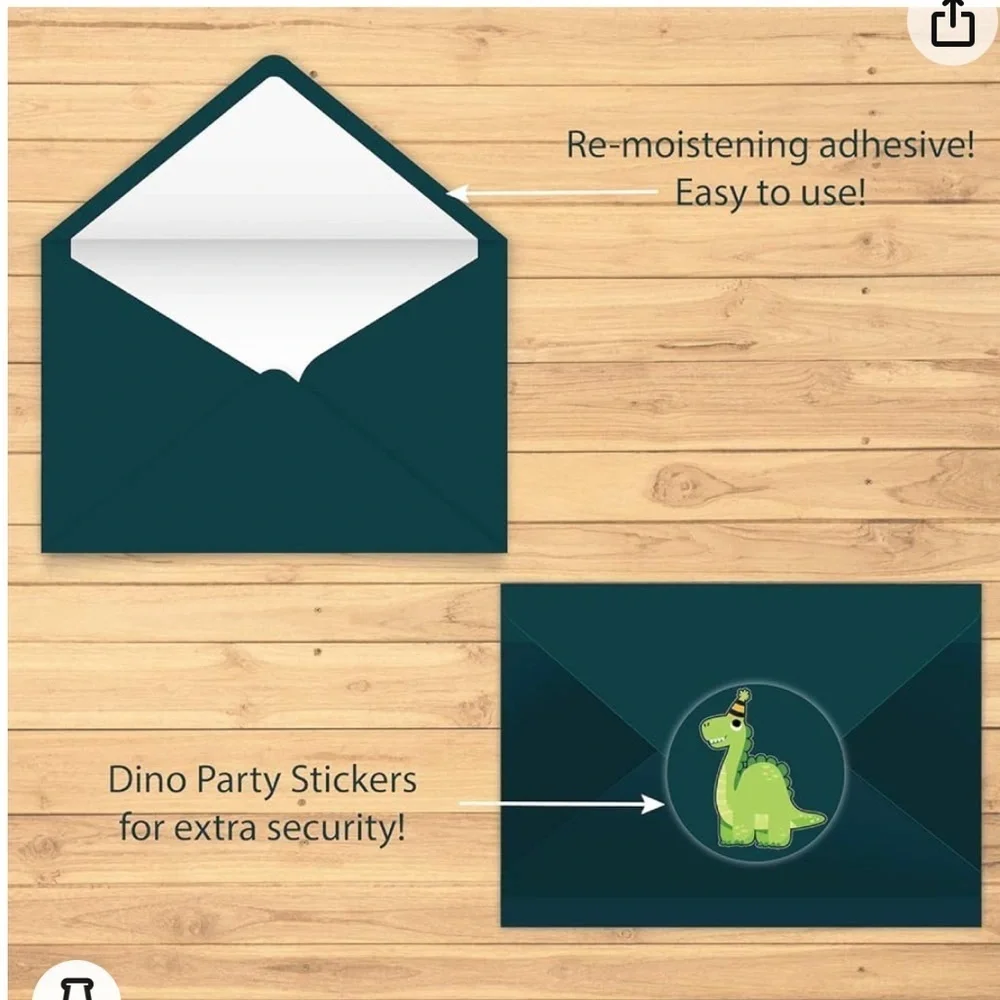 20 Pack Dino Party Dinosaur Invitations with Envelopes and Stickers